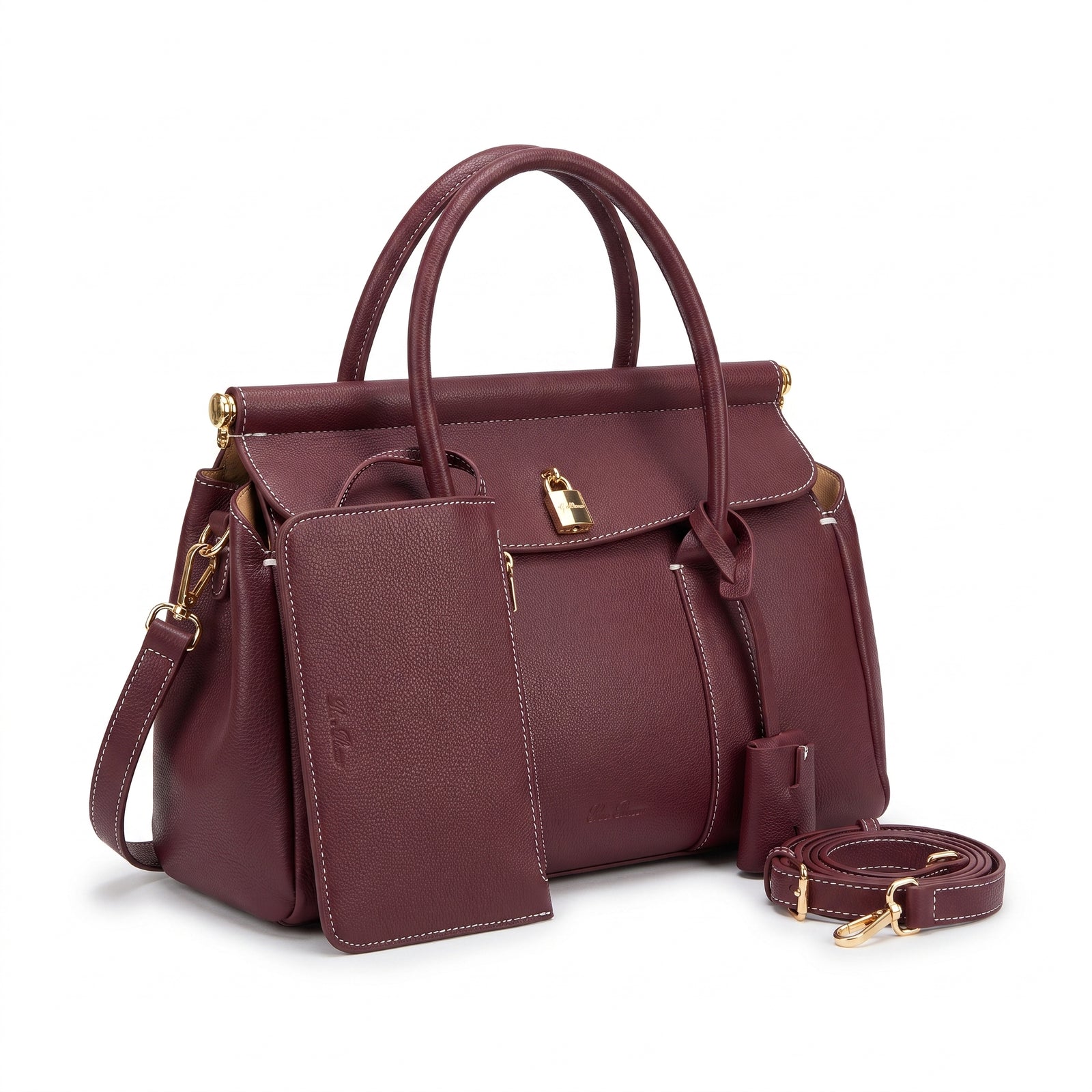 Loro Piana Loom Luxury Women's Bag Leather Goods Loom – Length 21 cm, Width 32 cm L32 Burgundy - 2