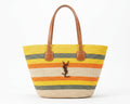 SAINT LAURENT Panier large leather-trimmed raffia tote Bag Woman YSL 209 Yellow - 1