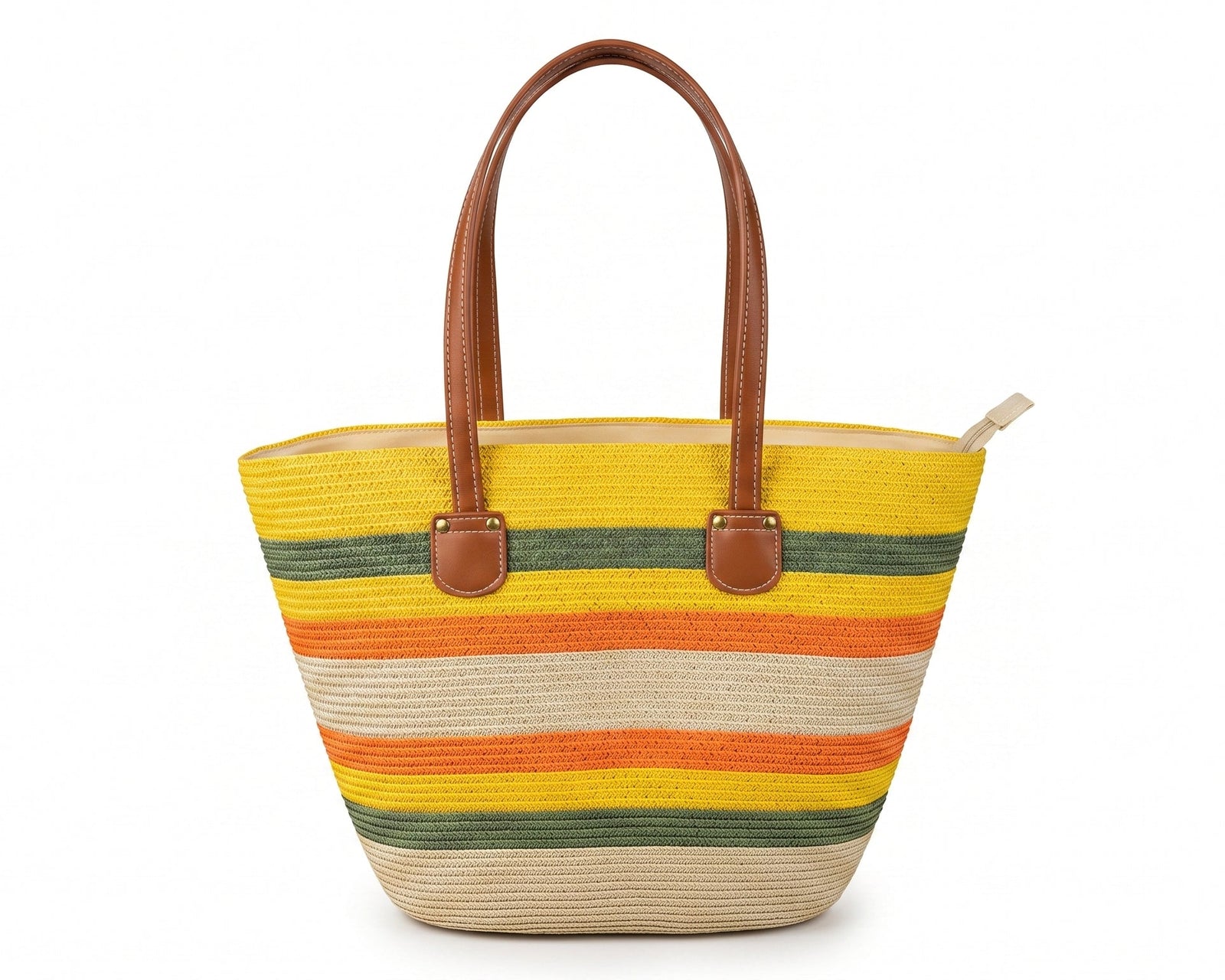 SAINT LAURENT Panier large leather-trimmed raffia tote Bag Woman YSL 209 Yellow - 3