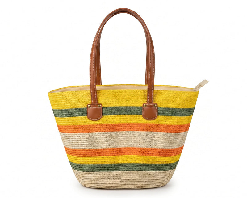 SAINT LAURENT Panier large leather-trimmed raffia tote Bag Woman YSL 209 Yellow - 3