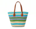 SAINT LAURENT Panier large leather-trimmed raffia tote Bag Woman YSL 209 Blue - 3