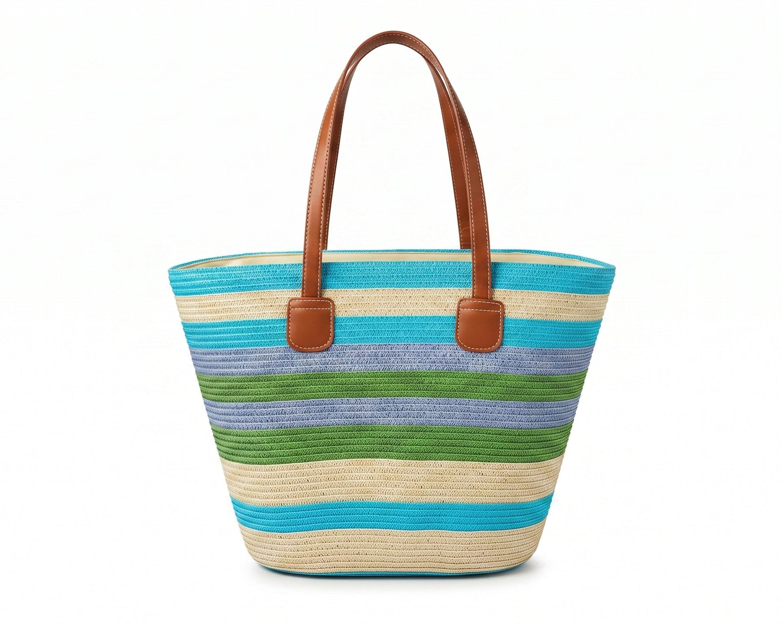 SAINT LAURENT Panier large leather-trimmed raffia tote Bag Woman YSL 209 Blue - 3