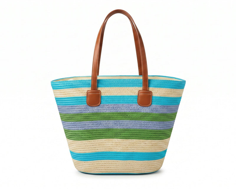 SAINT LAURENT Panier large leather-trimmed raffia tote Bag Woman YSL 209 Blue - 3