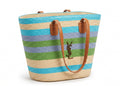 SAINT LAURENT Panier large leather-trimmed raffia tote Bag Woman YSL 209 Blue - 2