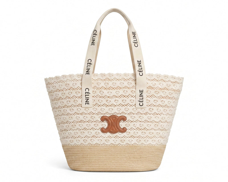 Celine Raffia Tote Bag With Calfskin Leather Trim Woman CEL 213 Beige - 1