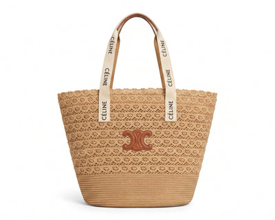 Celine Raffia Tote Bag With Calfskin Leather Trim Woman CEL 213 Brown