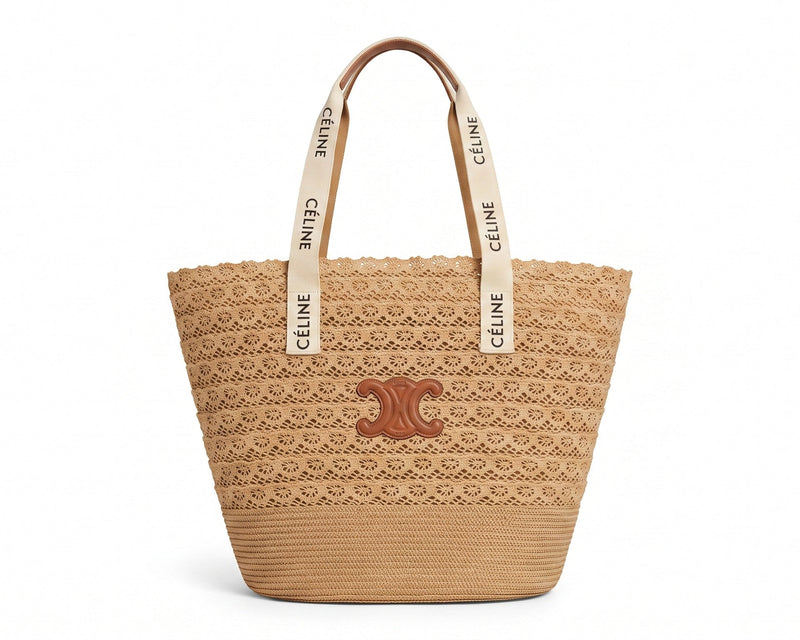Celine Raffia Tote Bag With Calfskin Leather Trim Woman CEL 213 Brown - 1