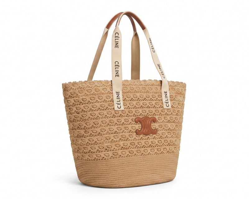 Celine Raffia Tote Bag With Calfskin Leather Trim Woman CEL 213 Brown - 2