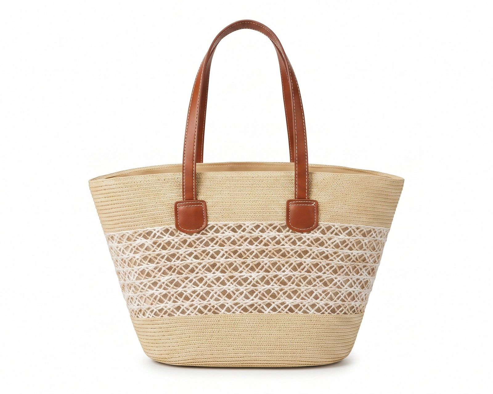 Loewe Raffia Tote Bag With Calfskin Leather Trim Woman LOW 230 Beige - 3