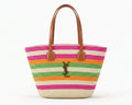 SAINT LAURENT Panier large leather-trimmed raffia tote Bag Woman YSL 209 Fuchsia - 1