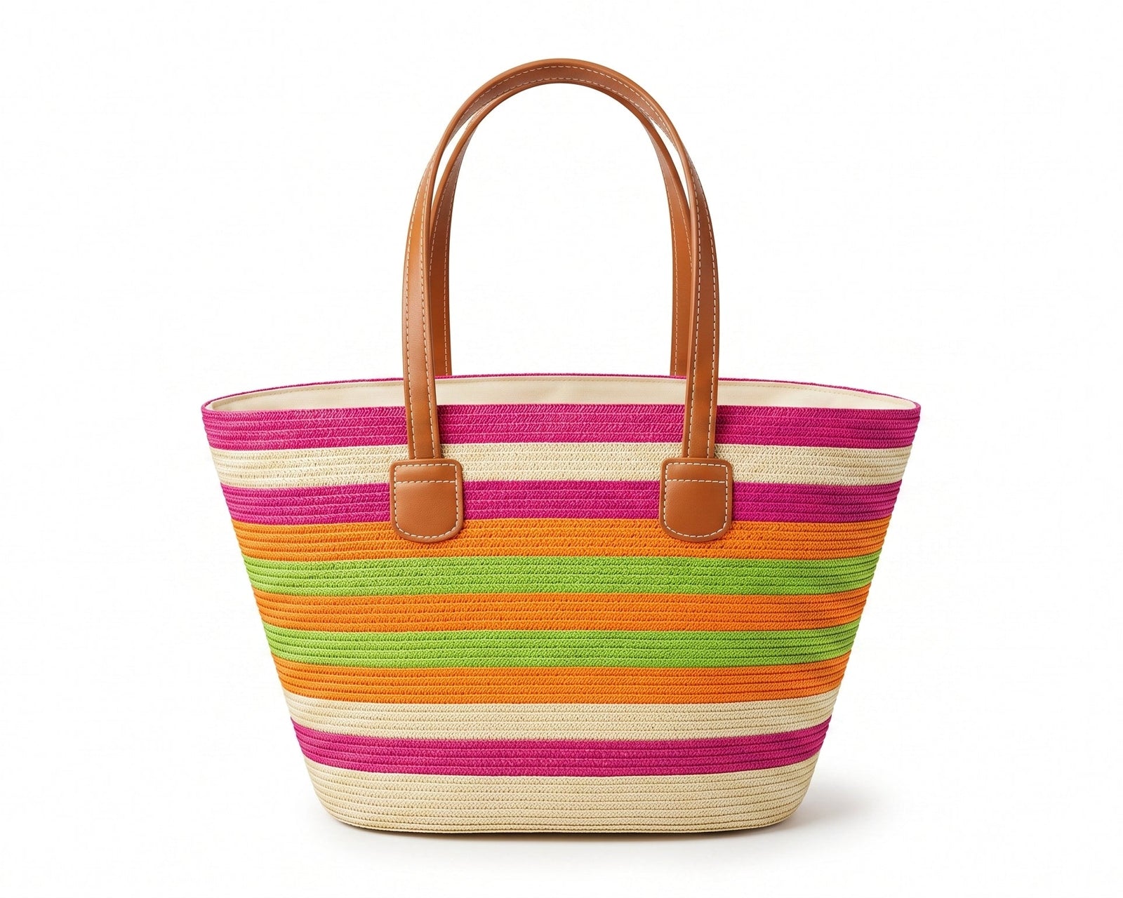 SAINT LAURENT Panier large leather-trimmed raffia tote Bag Woman YSL 209 Fuchsia - 3
