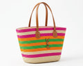 SAINT LAURENT Panier large leather-trimmed raffia tote Bag Woman YSL 209 Fuchsia - 2