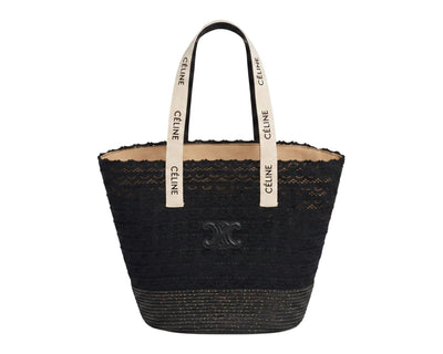 Celine Raffia Tote Bag With Calfskin Leather Trim Woman CEL 213 Black