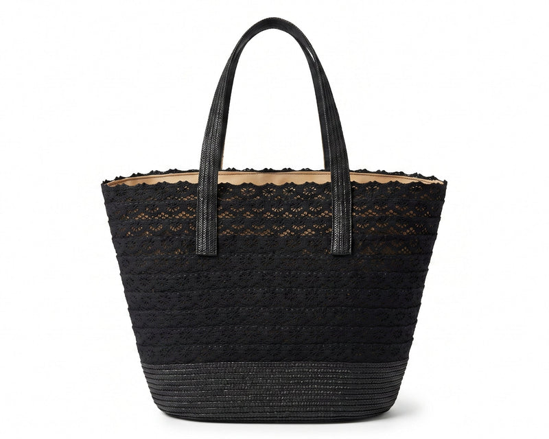 Celine Raffia Tote Bag With Calfskin Leather Trim Woman CEL 213 Black - 3