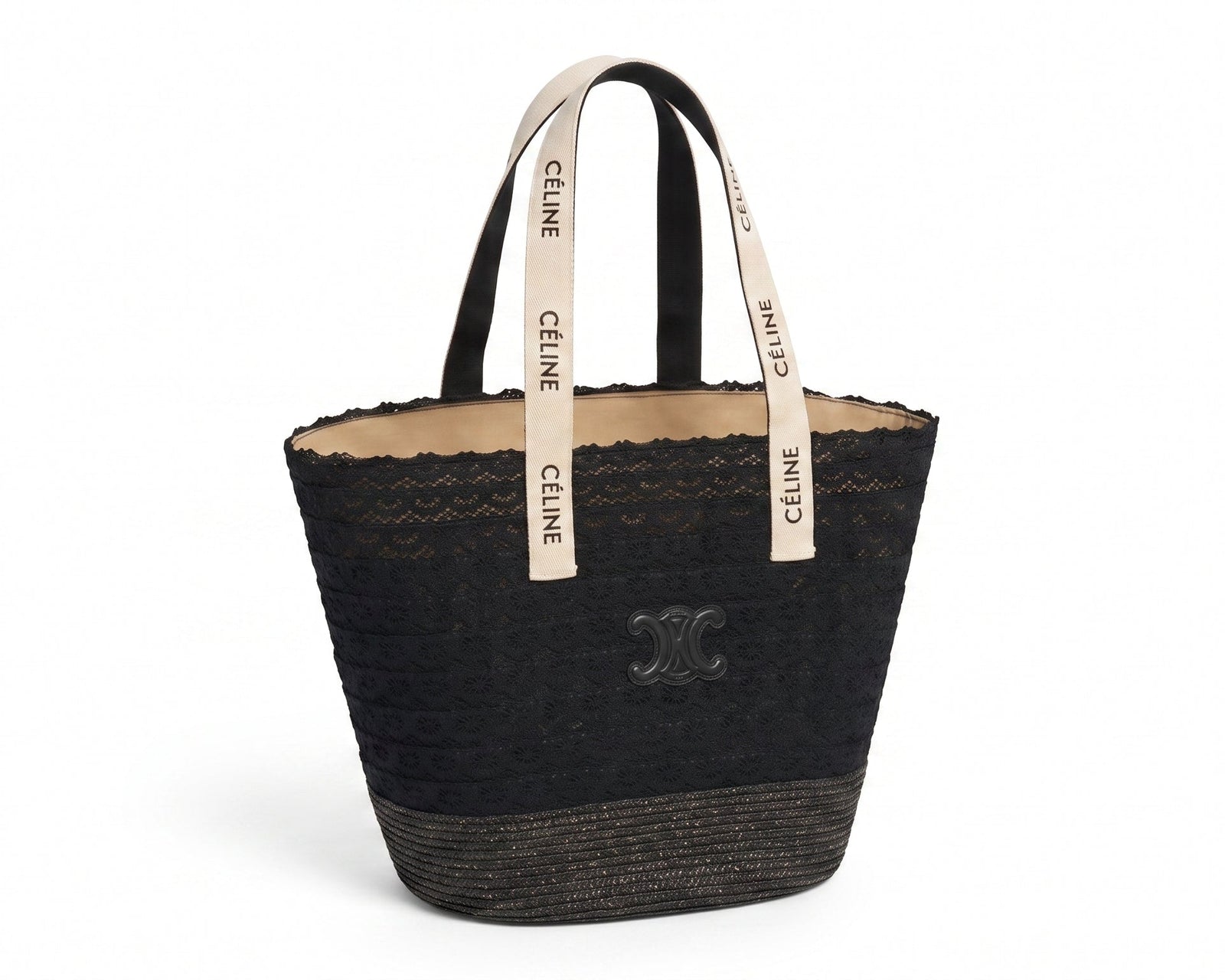 Celine Raffia Tote Bag With Calfskin Leather Trim Woman CEL 213 Black - 2