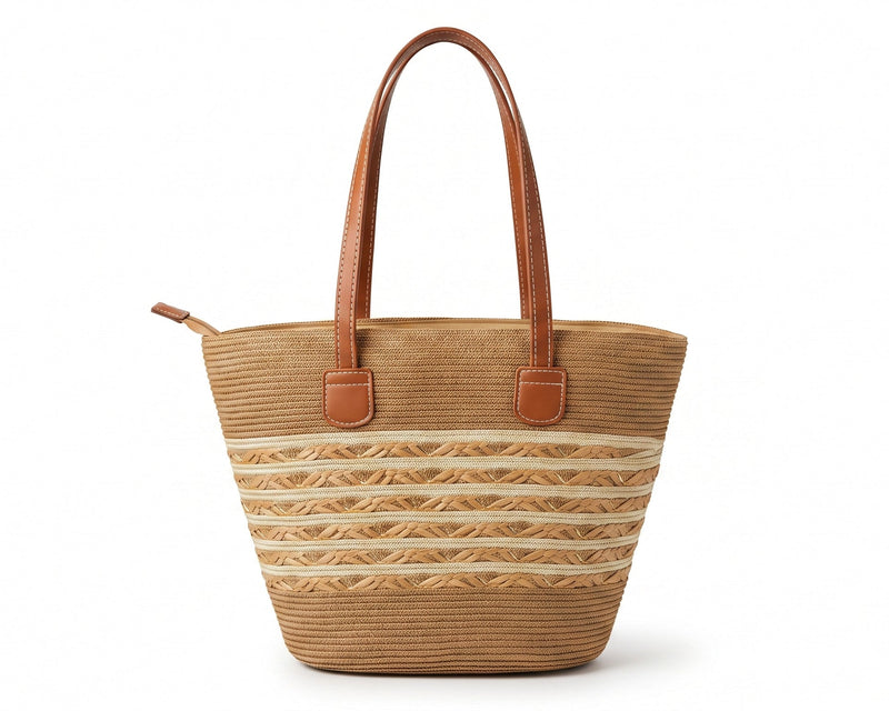 Loewe Raffia Tote Bag With Calfskin Leather Trim Woman LOW 230 Brown - 3