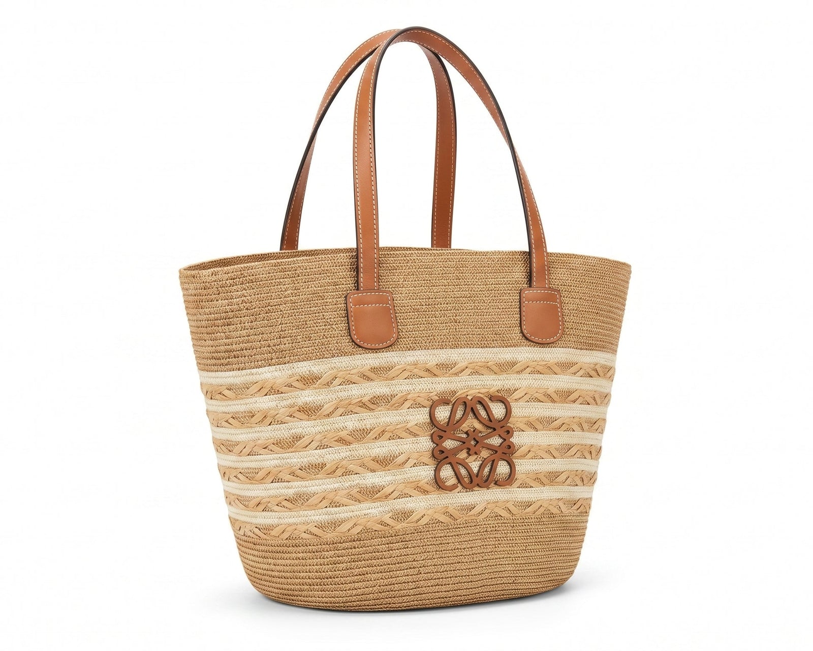 Loewe Raffia Tote Bag With Calfskin Leather Trim Woman LOW 230 Brown - 2