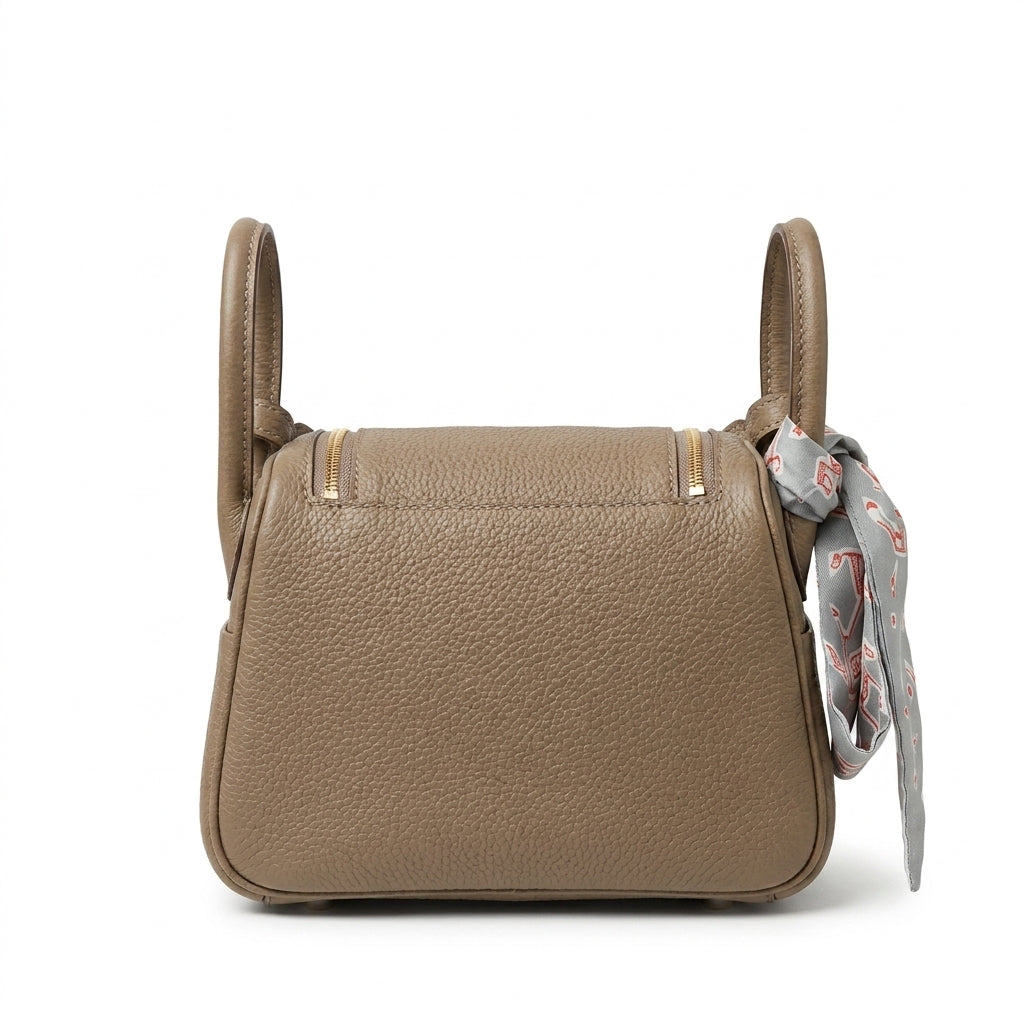Hermès Etoupe Clemence Mini Bag Lindy 20 Gold Hardware Length 13 cm - Width 19 cm Mirror Woman H278 Khaki - 3