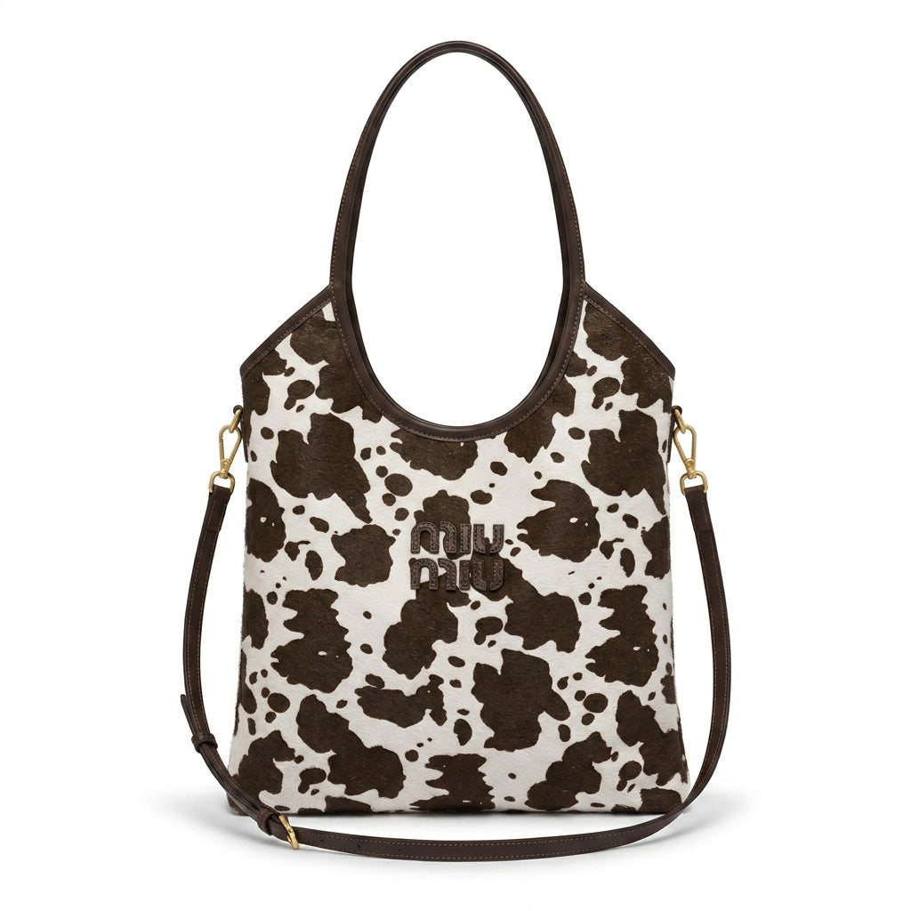 Miu Miu Ivy canvas and leather bag for Women Mirror Length 40 cm - Width 32 cm 2582 Coffee - 1