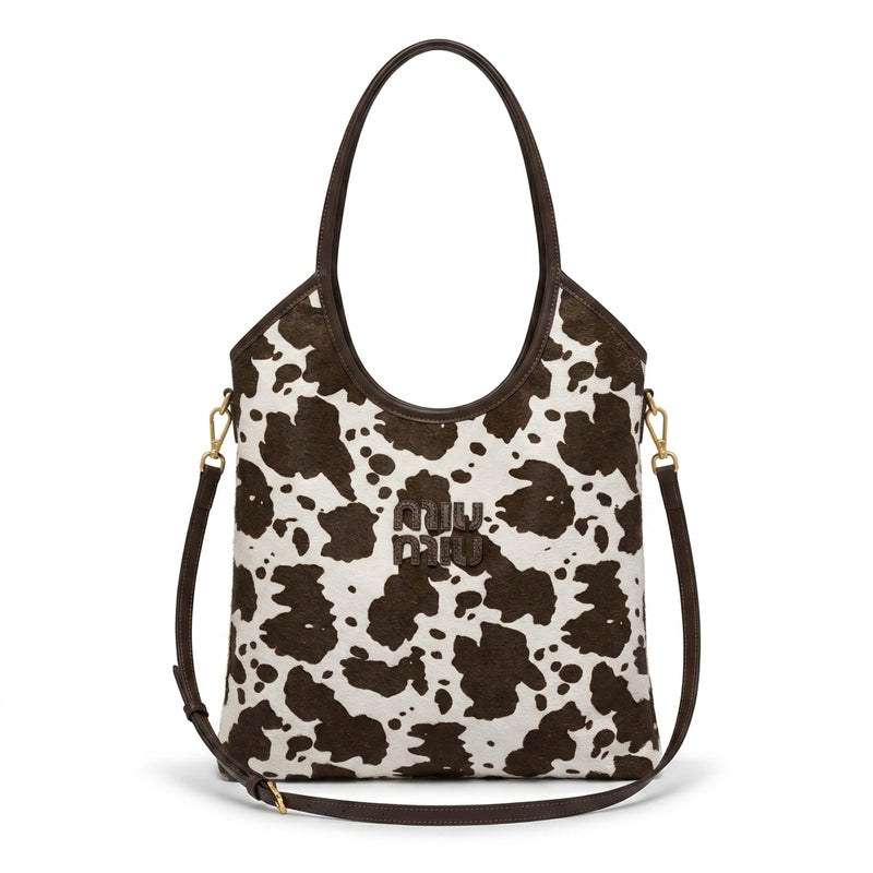 Miu Miu Ivy canvas and leather bag for Women Mirror Length 40 cm - Width 32 cm 2582 Coffee - 1