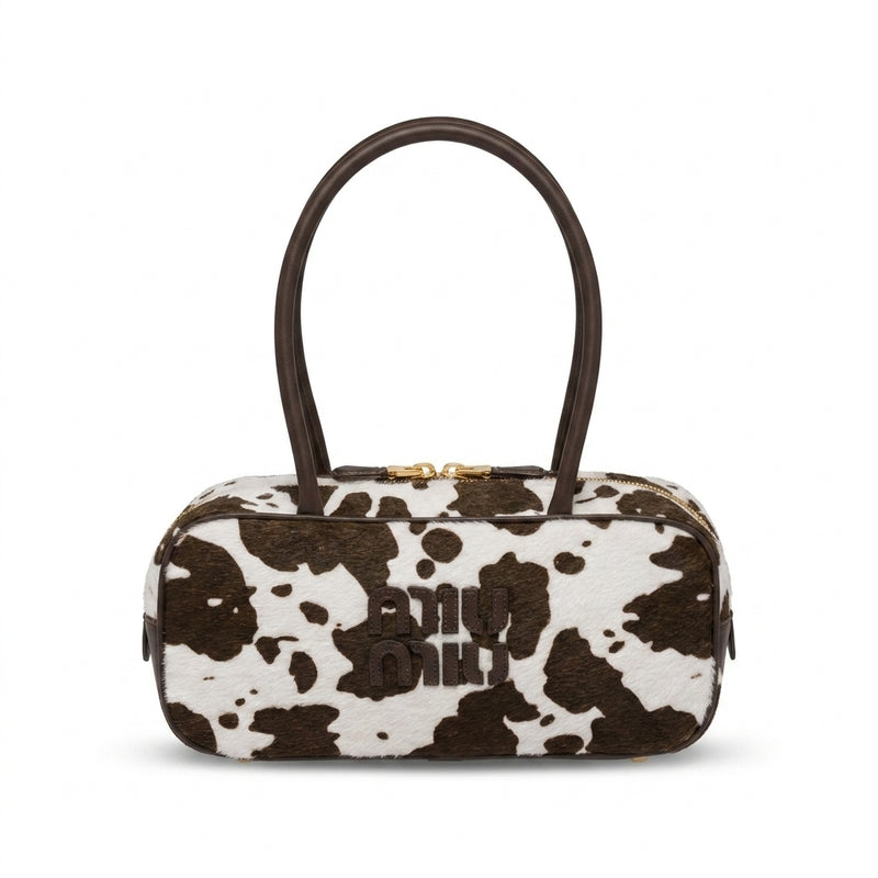 Miu Miu Beau Tartan Small Wool-Blend Top Handle Bag Length 10 cm - Width 27 cm Mirror Woman 2581 Coffee - 1
