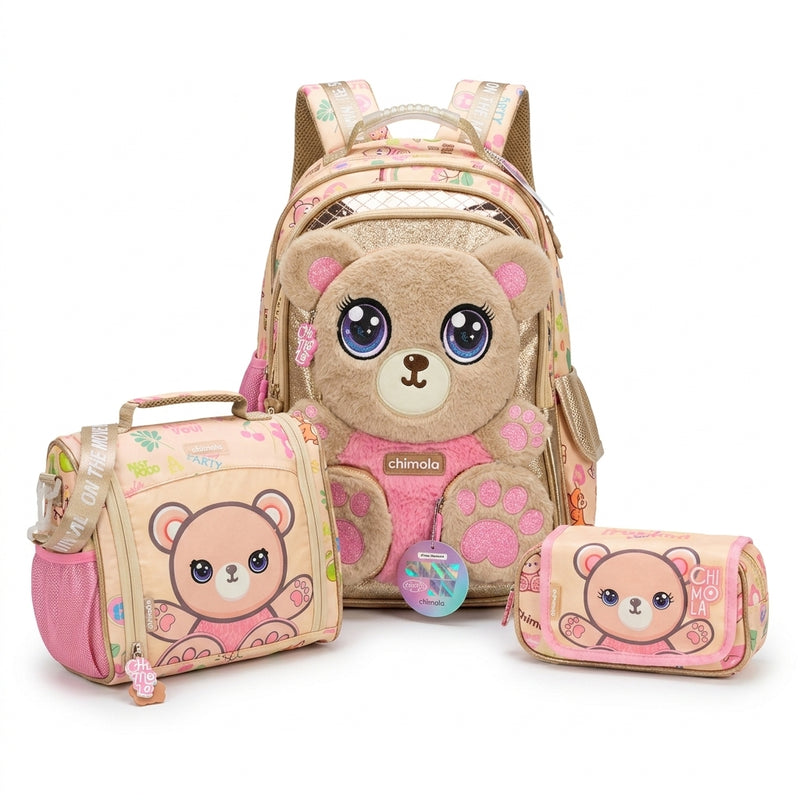 Chimola Gatito With A Bear Design Bag School Kids Size (18) 2978 Beige - 1