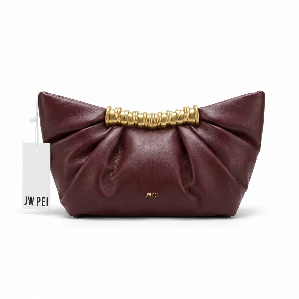 JW PEI - Leia Pleated Clutch in Vegan Leather 15 cm - Width 20 cm Mirror Woman 006 Burgundy - 1