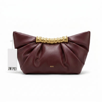 JW PEI - Leia Pleated Clutch in Vegan Leather 15 cm - Width 20 cm Mirror Woman 006 Burgundy