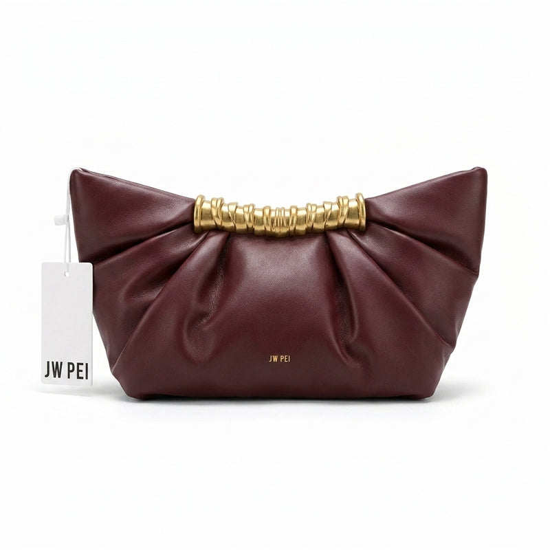 JW PEI - Leia Pleated Clutch in Vegan Leather 15 cm - Width 20 cm Mirror Woman 006 Burgundy - 1