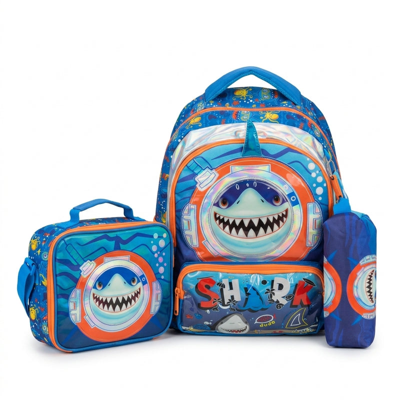 Jasminestar 3PCS Backpacks Drawing Of A Shark School Backpacks For Students Kids 2969 Blue - 1