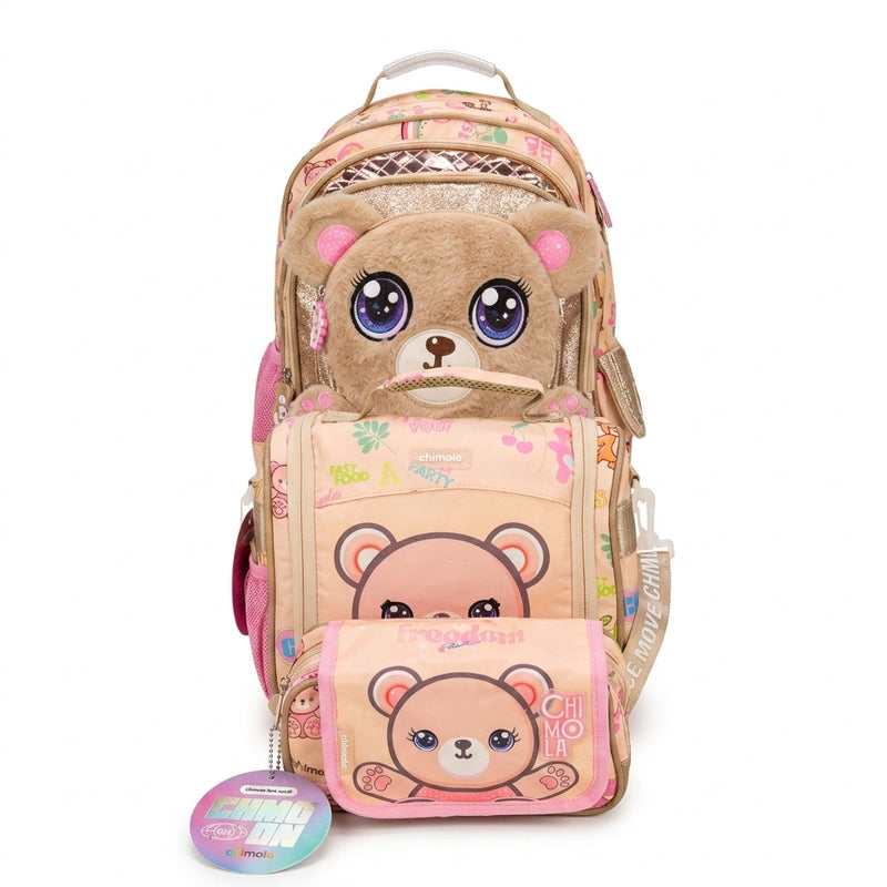 Chimola Gatito With A Bear Design Bag School Kids Size (18) 2978 Beige - 2