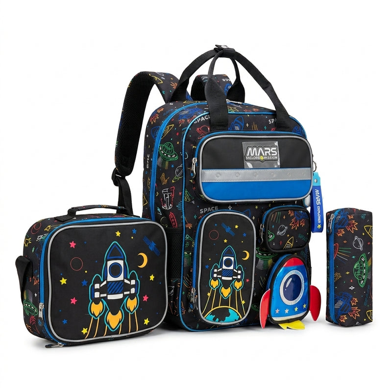 Jasminestar 3PCS Backpacks Drawing Of A Space Man School Backpacks For Students Kids 2975 Black - 3