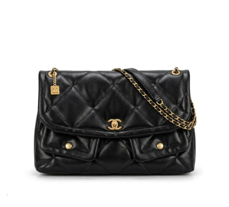Chanel Maxi Handbag in Black Lambskin Leather Length 25 cm - Width 40 cm Mirorr Woman AP5678 Black - 1