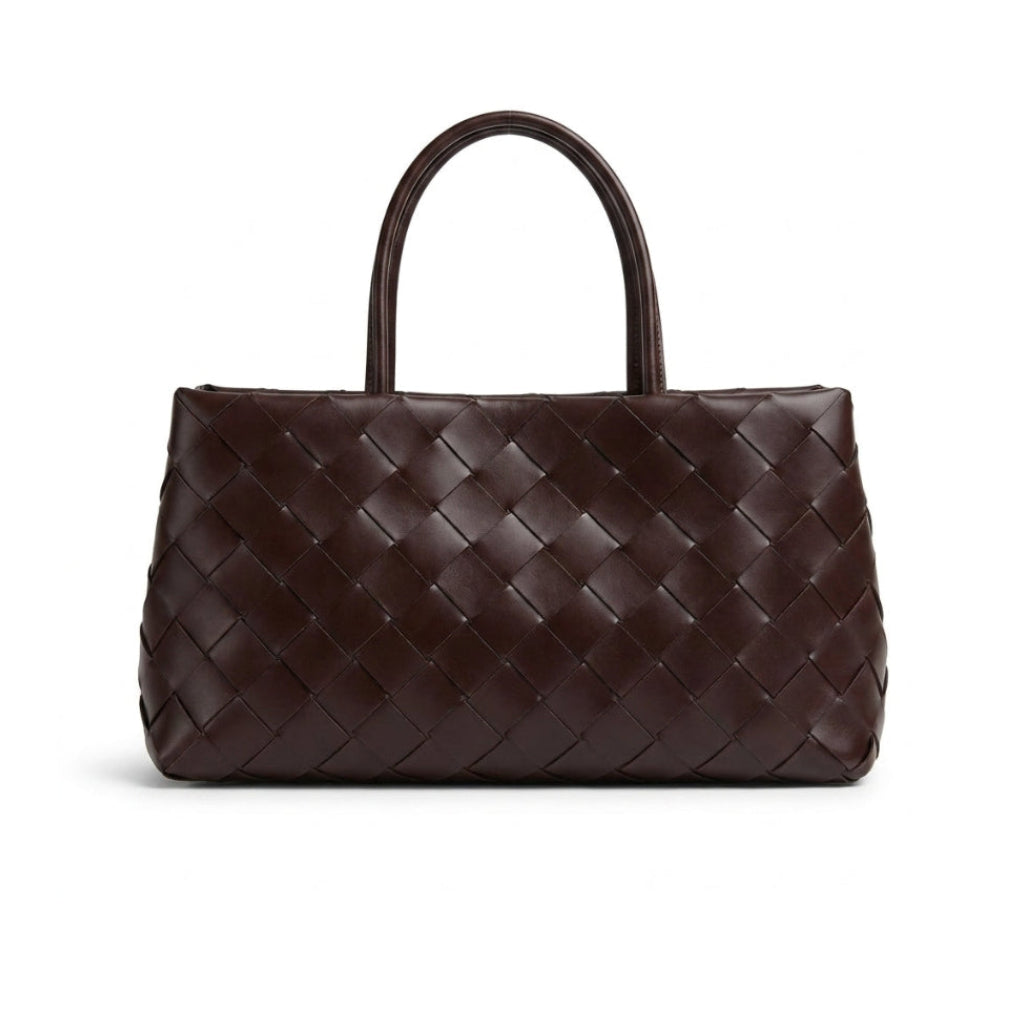 Weaved oil waxed calf leather handle shoulder tote Bag Mirror Length 23 cm - Width 42 cm Woman Y9113 Coffee - 3