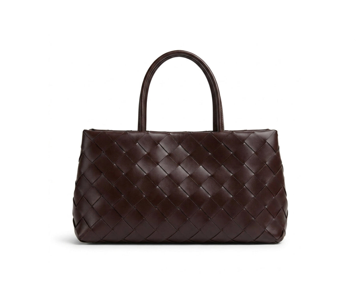Weaved oil waxed calf leather handle shoulder tote Bag Mirror Length 23 cm - Width 42 cm Woman Y9113 Coffee - 1