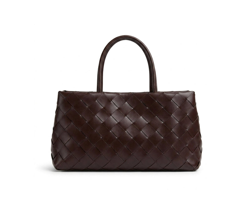 Weaved oil waxed calf leather handle shoulder tote Bag Mirror Length 23 cm - Width 42 cm Woman Y9113 Coffee - 1