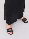 Fendi Baguette Cuoio Romano leather Signature Logo Slide Sandal Woman 1892-1 Black - 5