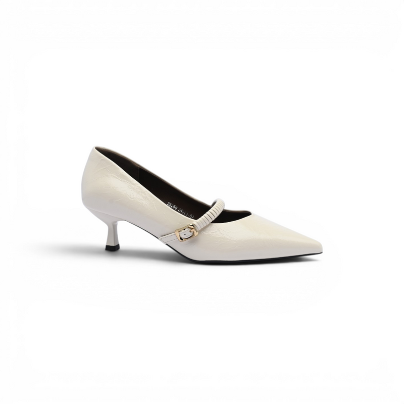 Pointed Toe Ladies Buckle Stiletto Heels Fashion PU Leather Woman 25258 Beige - 1