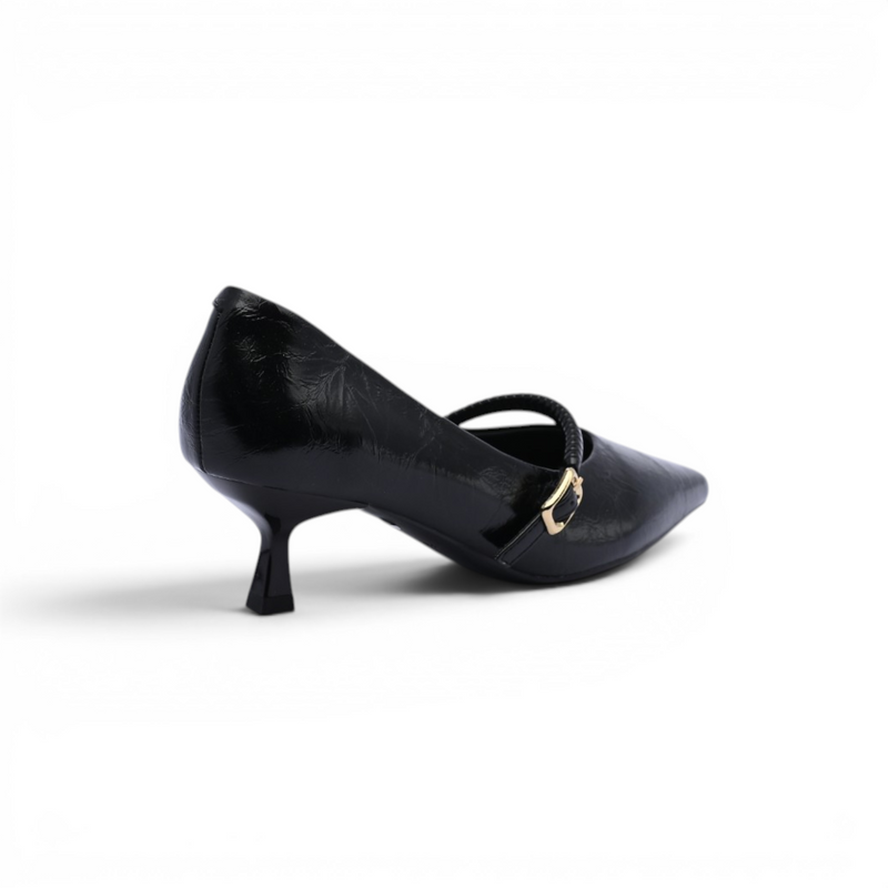Pointed Toe Ladies Buckle Stiletto Heels Fashion PU Leather Woman 25258 Black - 2