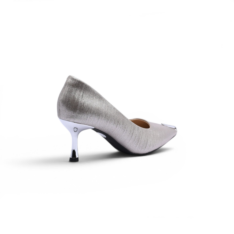Pointed Stiletto Heel Shoes In Faux Suede Woman 25269 Silver - 2