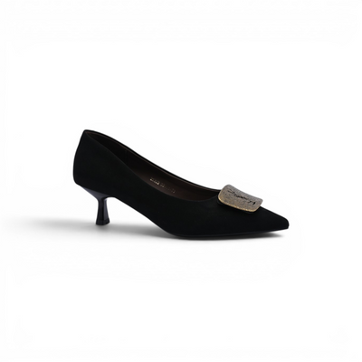 Pointed Stiletto Heel Shoes In Faux Suede Woman 25322 Black