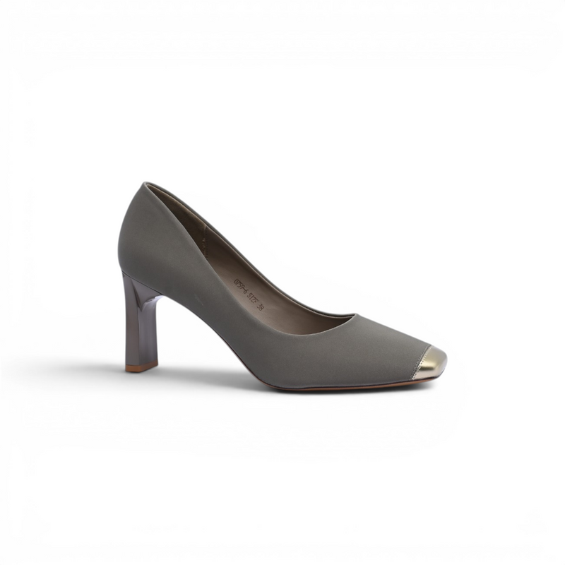 Fashion Women High Heels Square Toe Shoes 0759-6 Gray - 1