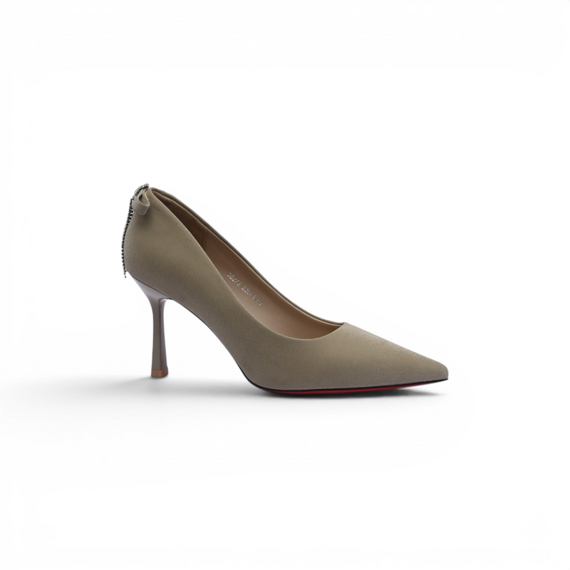 Pointed Stiletto Heel Shoes In Faux Suede Woman 25272 Beige - 1