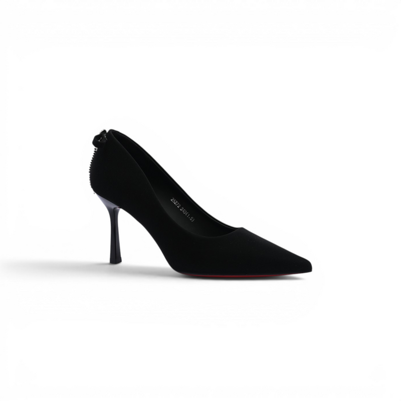 Pointed Stiletto Heel Shoes In Faux Suede Woman 25272 Black - 1