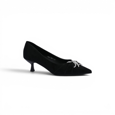 Pointed Stiletto Heel Shoes In Faux Suede Crystal embellished Pump Woman 25261 Black