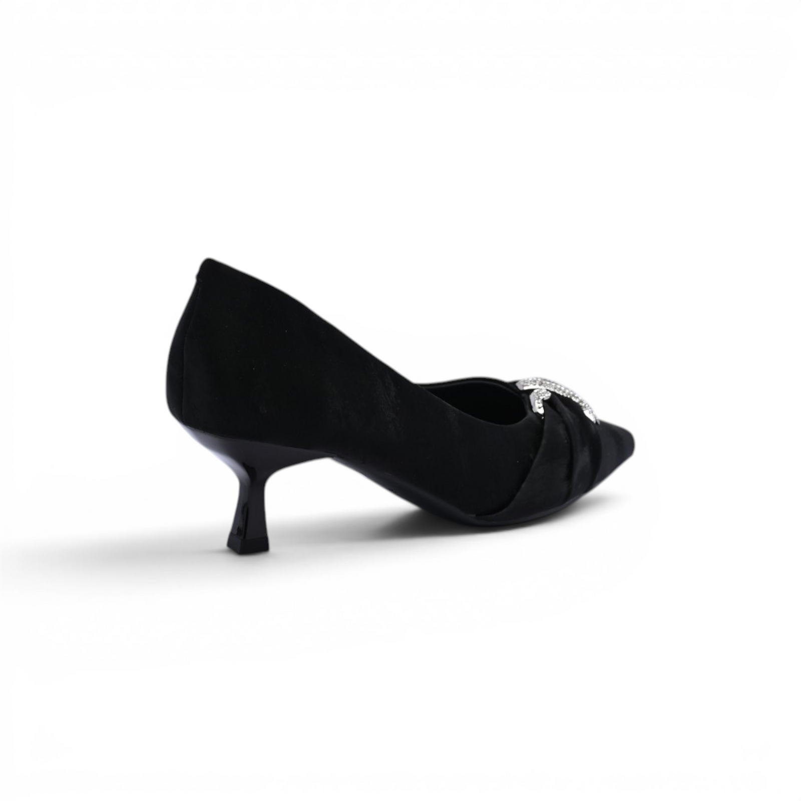 Pointed Stiletto Heel Shoes In Faux Suede Crystal embellished Pump Woman 25261 Black - 2