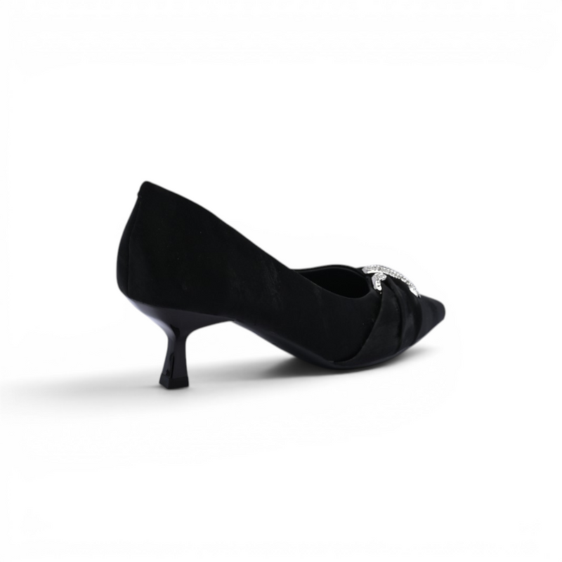 Pointed Stiletto Heel Shoes In Faux Suede Crystal embellished Pump Woman 25261 Black - 2