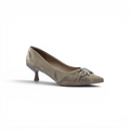 Pointed Stiletto Heel Shoes In Faux Suede Crystal embellished Pump Woman 25261 Khaki - 1