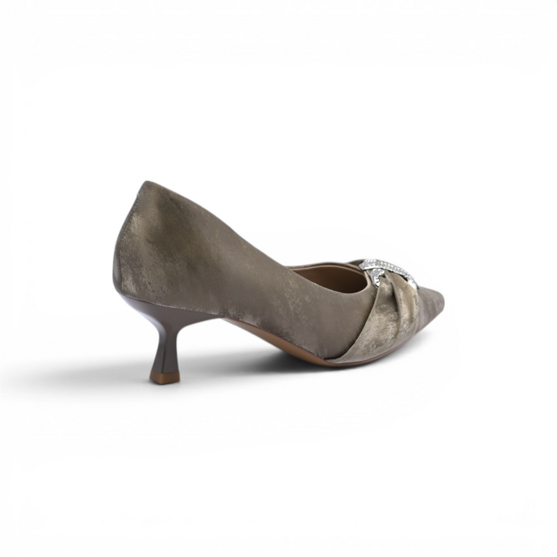 Pointed Stiletto Heel Shoes In Faux Suede Crystal embellished Pump Woman 25261 Khaki - 2