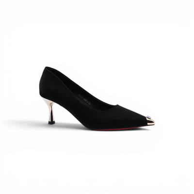 Pointed Stiletto Heel Shoes In Faux Suede Crystal embellished Pump Woman 25253 Black